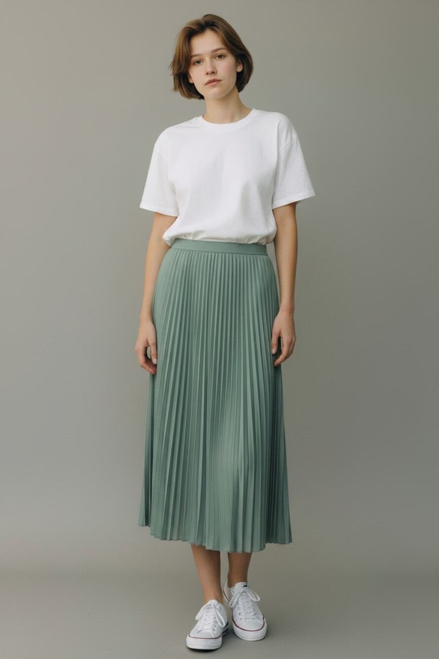 M NWT H&M mint green pleated midi skirt elastic accordion pleats Soft Pastel